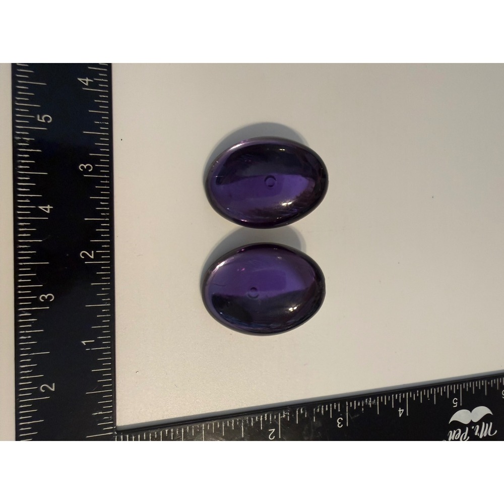 Vintage Purple Glass Cabochon Clip On Earrings Oversized Oval Mixed Metal Retro